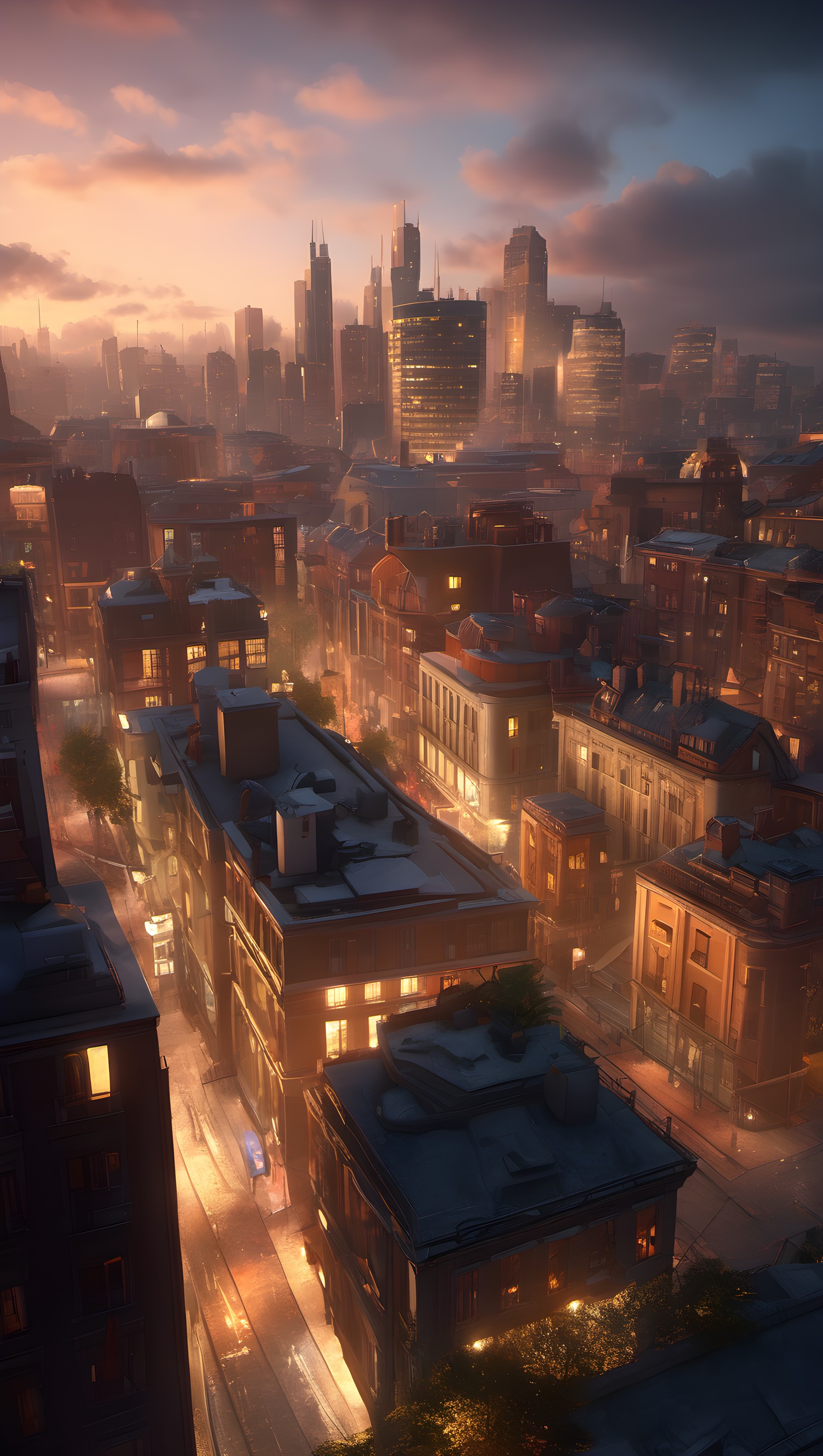 Warm Urban Glow City Skyline Dusk Wallpaper, cityscape, urban, skyline, golden hour, dusk, warm glow
