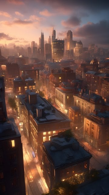 Warm Urban Glow City Skyline Dusk Wallpaper