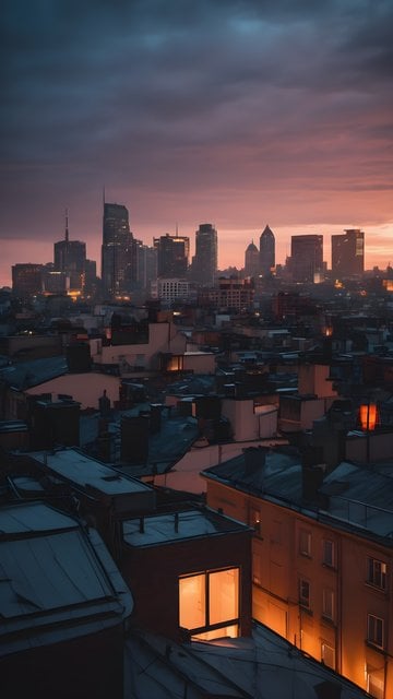 Urban Sunset Cityscape Rooftops Mobile Wallpaper