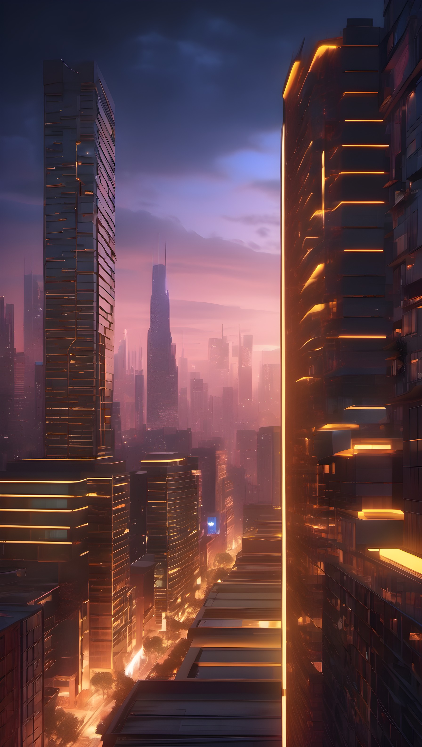 Neon Cyberpunk City Skyscraper Glow at Dusk, cyberpunk, cityscape, futuristic, neon, skyscrapers, urban