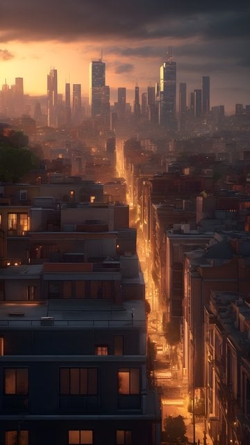 Vibrant Golden Hour Cityscape Street View