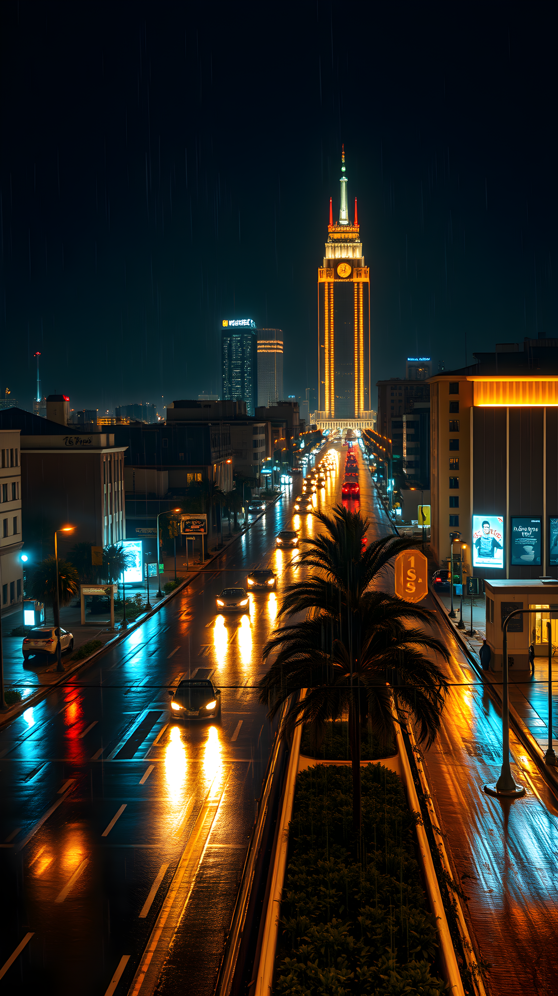 Rainy City Night Lights Reflection, cityscape, night, rainy, wet street, reflections, urban