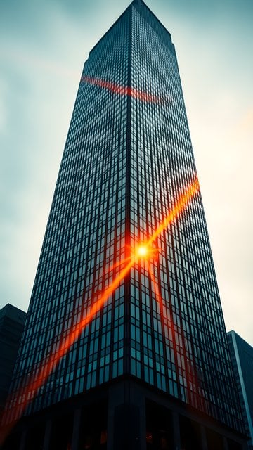 Striking Skyscraper with Fiery Lens Flare Wallpaper