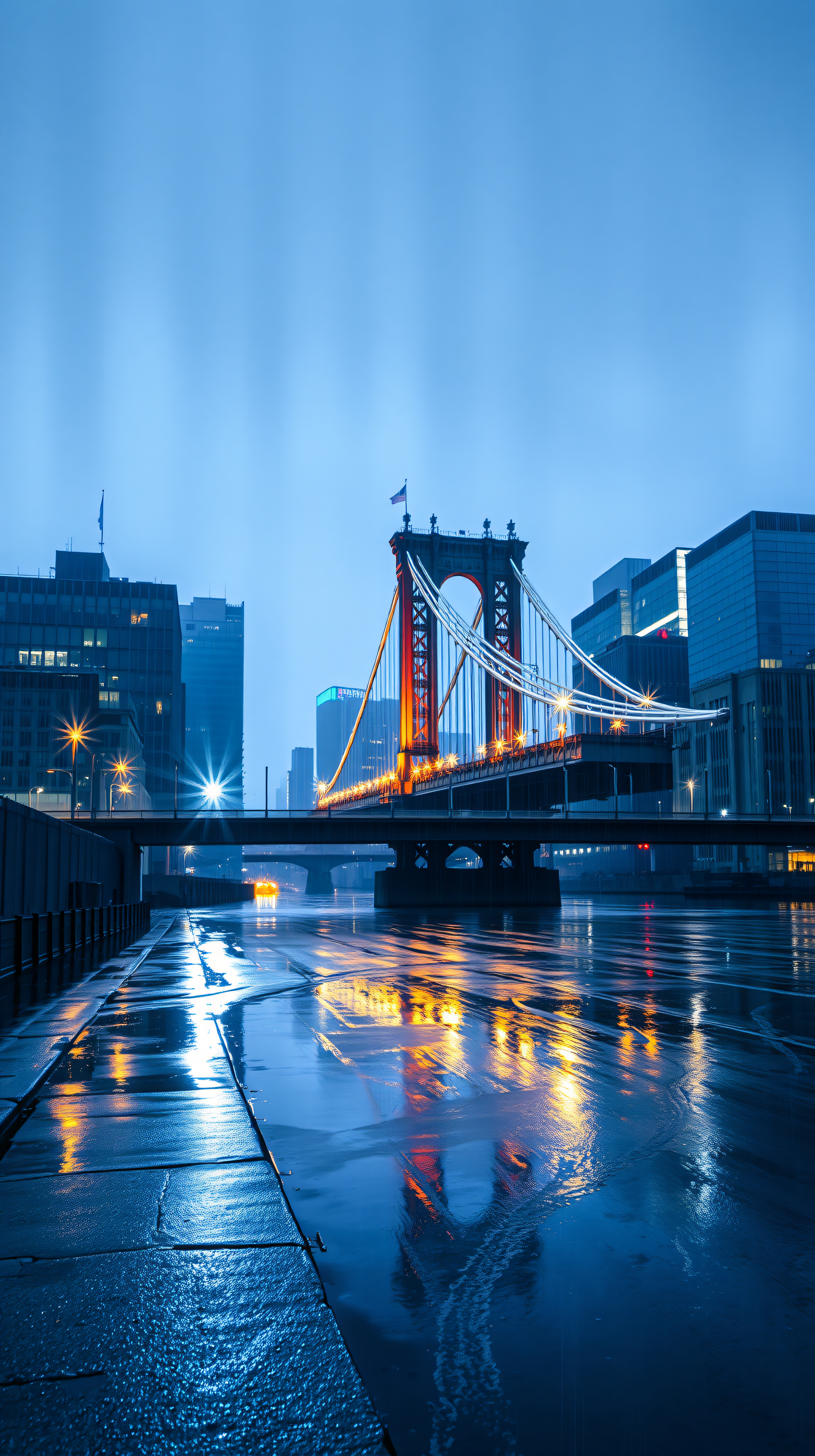 Moody Night City Bridge Reflections, cityscape, bridge, night, reflections, urban, moody