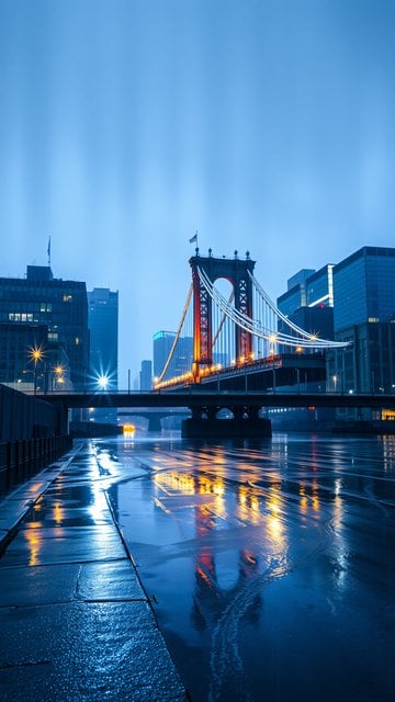 Moody Night City Bridge Reflections