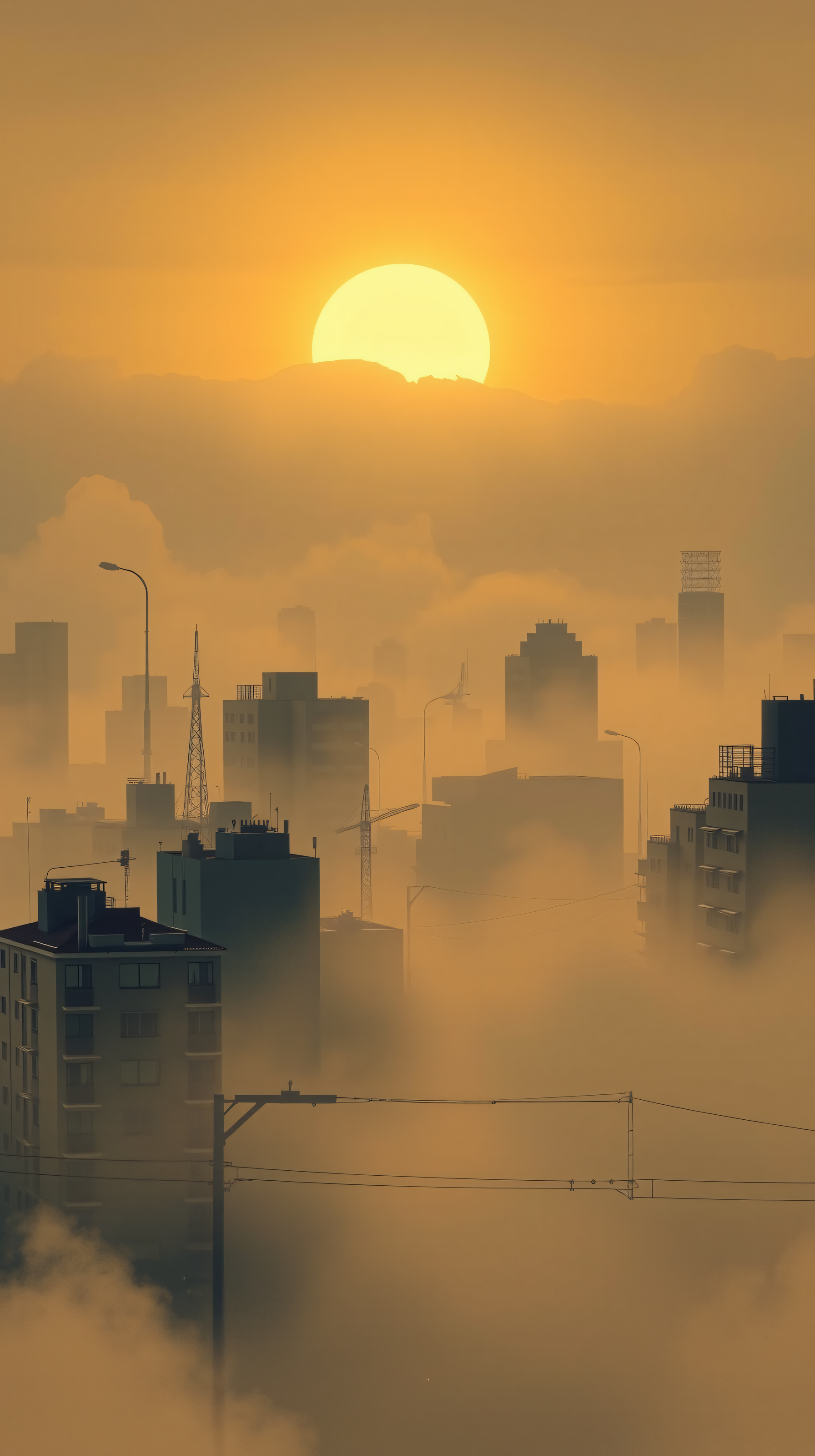 Misty Golden Hour Cityscape Sunrise Wallpaper, cityscape, sunrise, golden hour, misty, foggy, urban