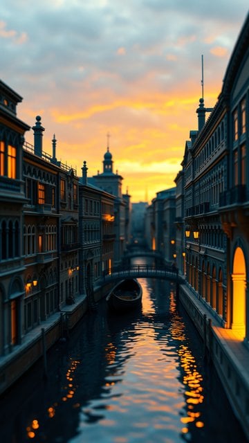 Venetian Canal Sunset Glow | Romantic Cityscape Wallpaper