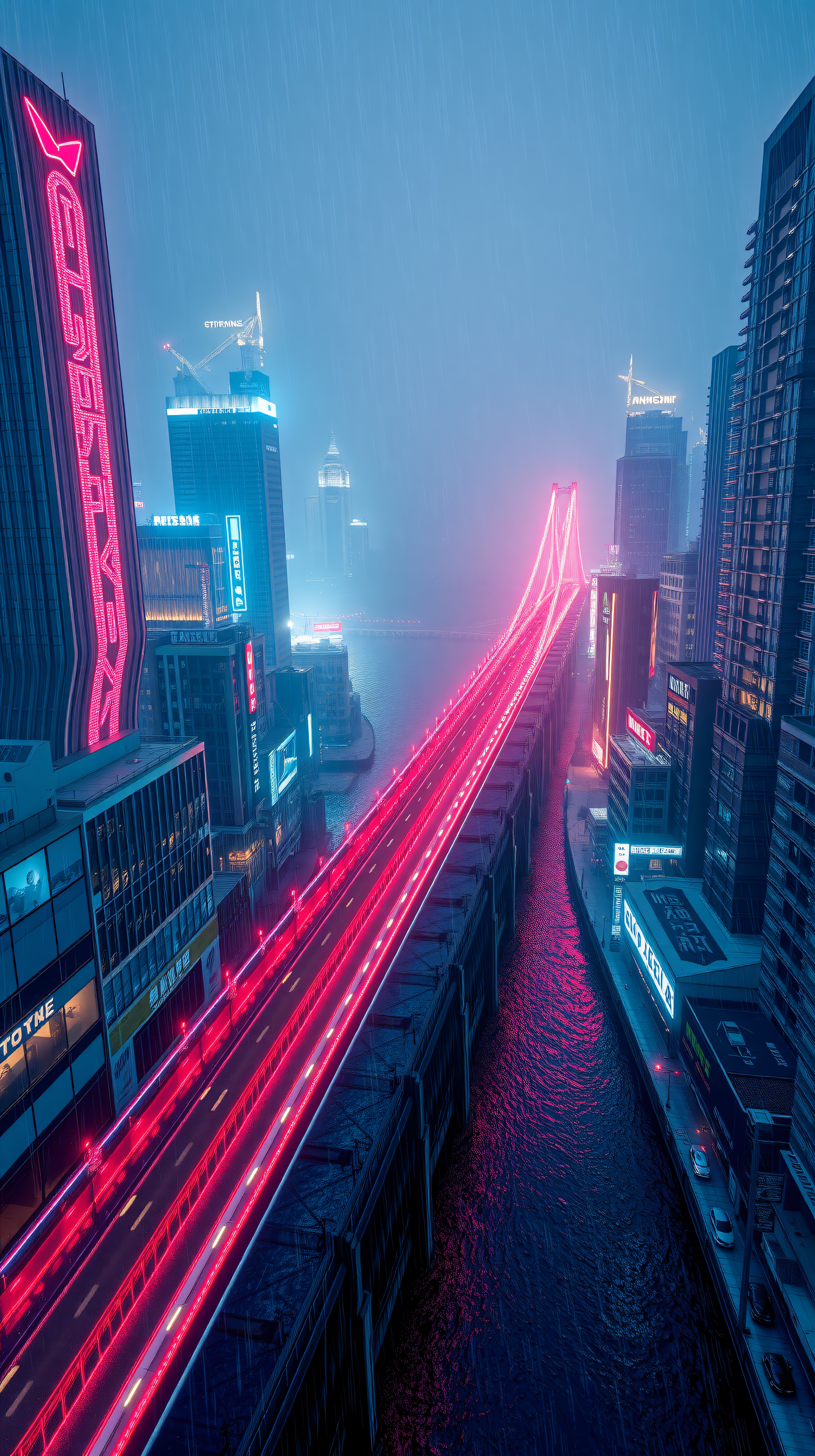 Cyberpunk City Rain, Neon Bridge Night Wallpaper, cyberpunk, city, night, rain, neon, bridge
