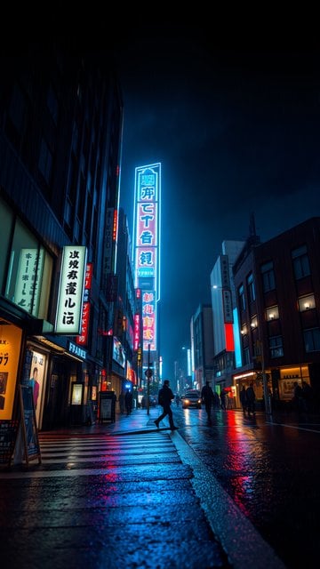 Rainy Tokyo Night: Neon City Street Wallpaper