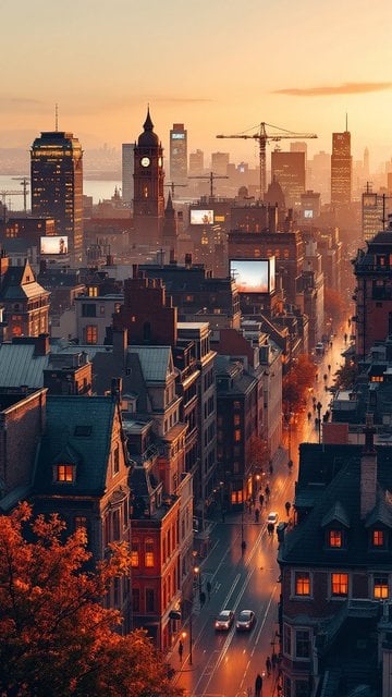 Autumn City Sunset Warmth Urban Street View