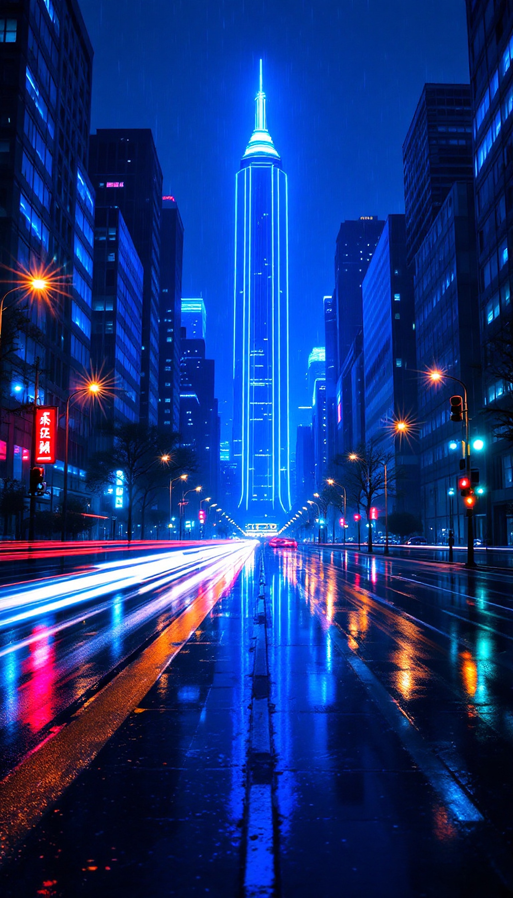Neon Cyberpunk Cityscape Night Wallpaper, cyberpunk, cityscape, neon, night city, blue light, long exposure