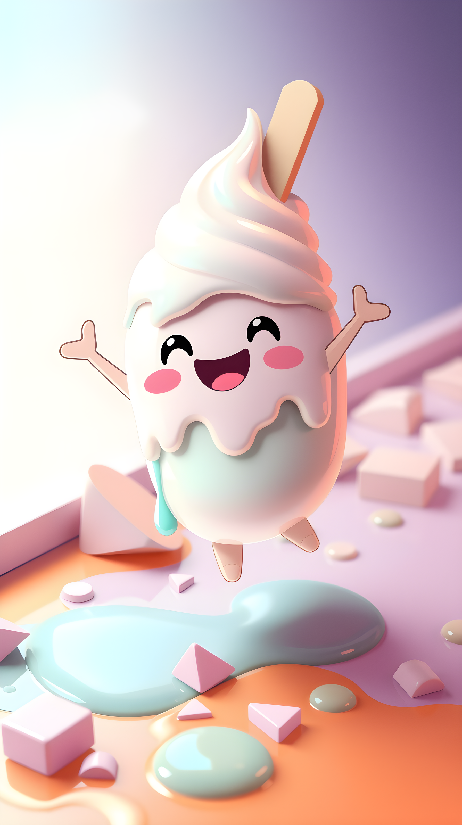 Happy Melting Ice Cream Character Pastel Dream Wallpaper, cute, ice cream, melting, pastel, kawaii, dessert