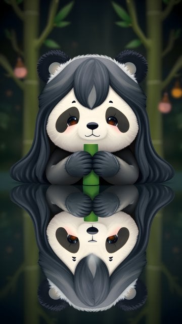 Cute Panda with Bamboo Reflection Wallpaper
