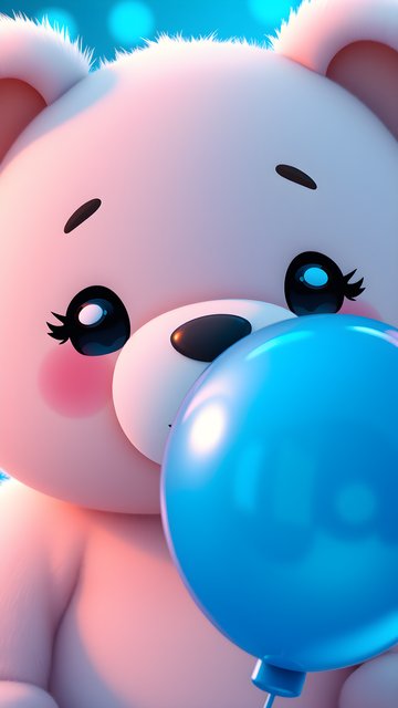 Adorable Pink Teddy Bear with Blue Balloon Wallpaper