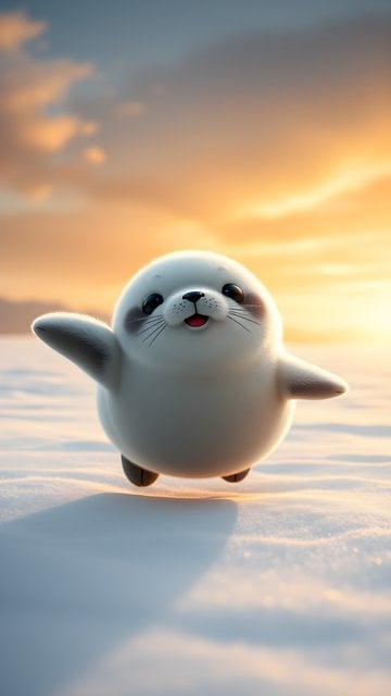 Cute Fluffy Baby Seal Pup Sunset Snow Wallpaper