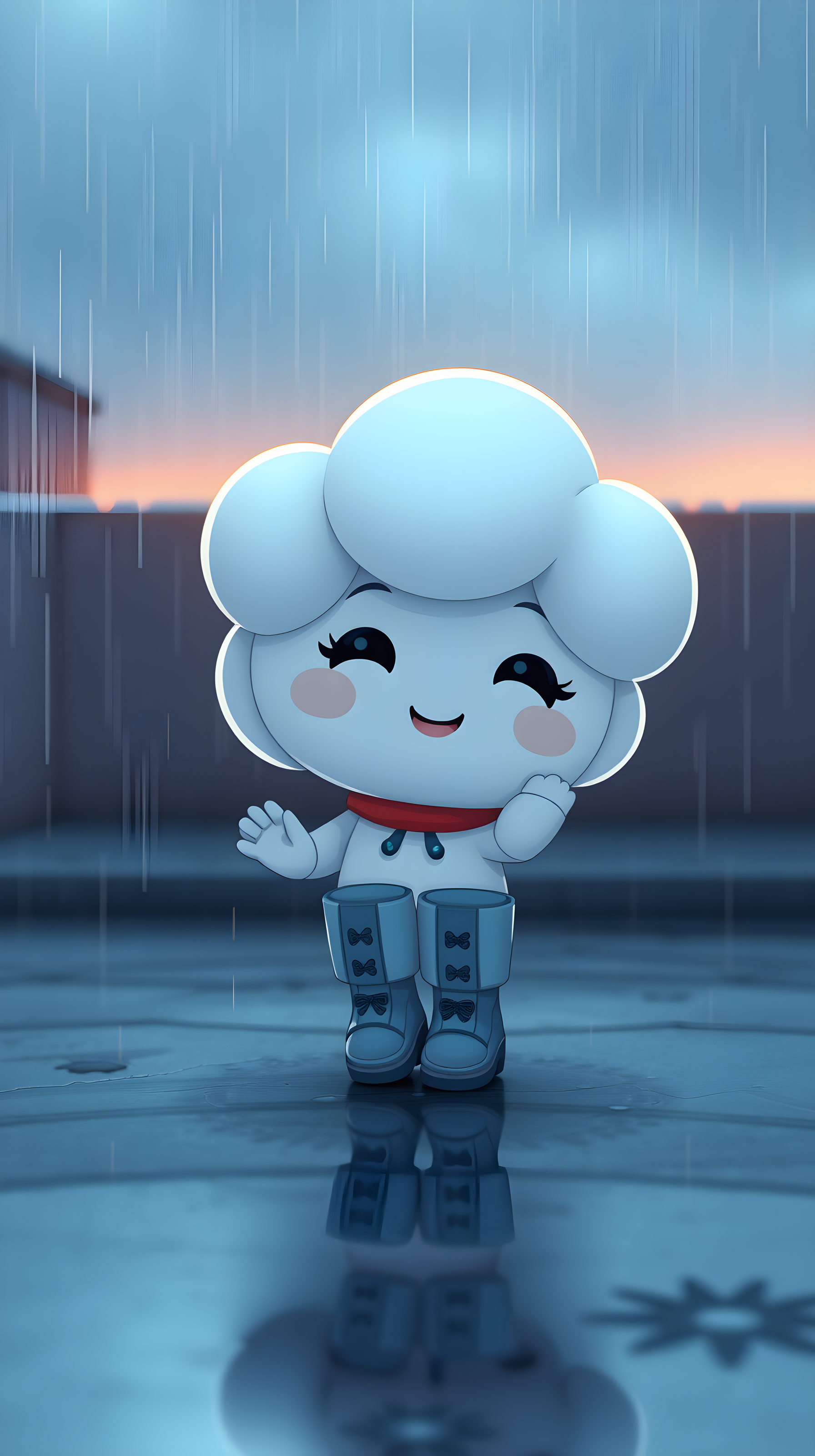 Cute Cloud Character in Rain at Sunset Wallpaper, cute, cloud, character, rain, rainy day, kawaii