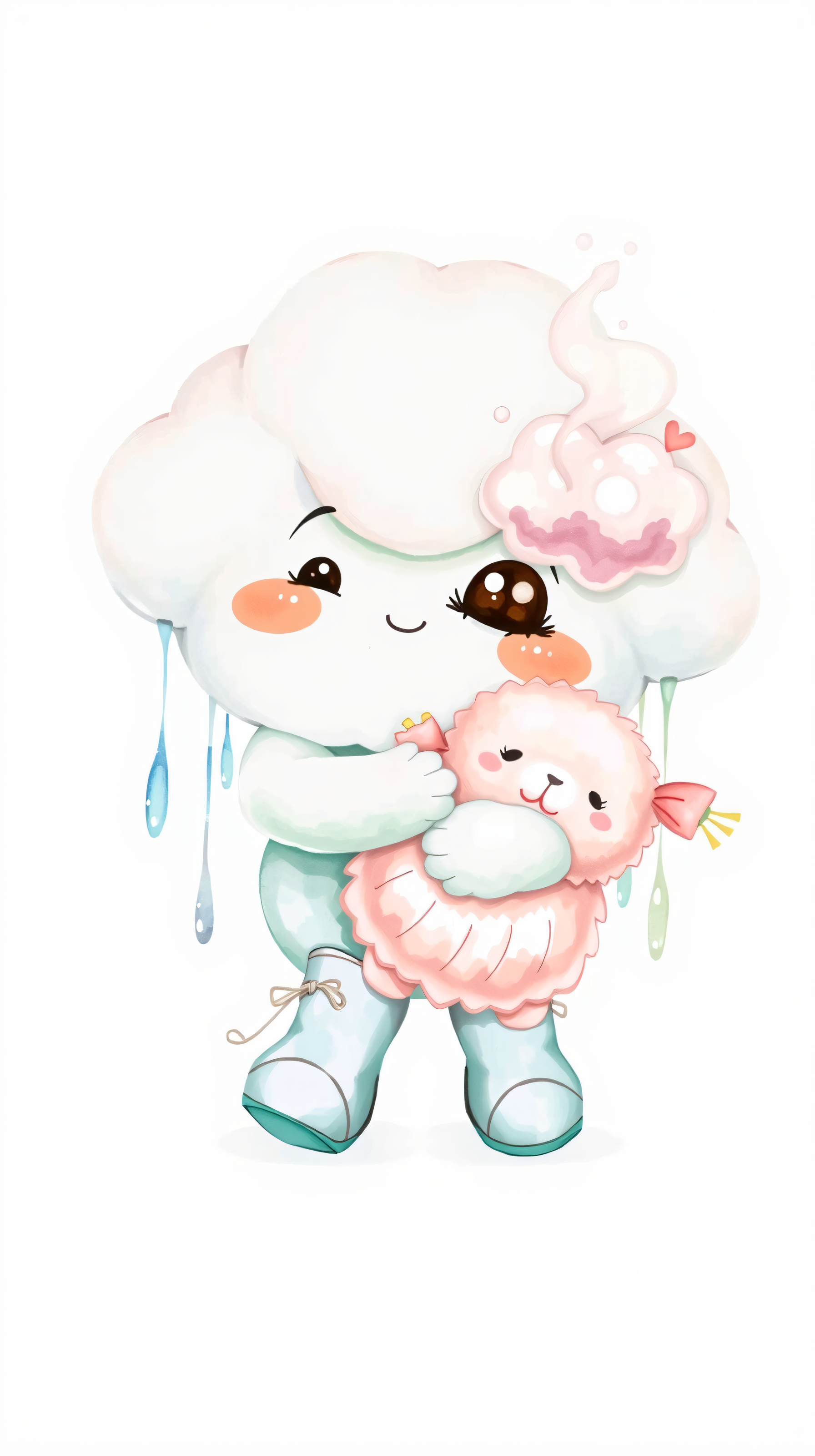 Cute Cloud Hugging Fluffy Pink Sheep Kawaii Wallpaper, cute, cloud, sheep, kawaii, pastel, watercolor