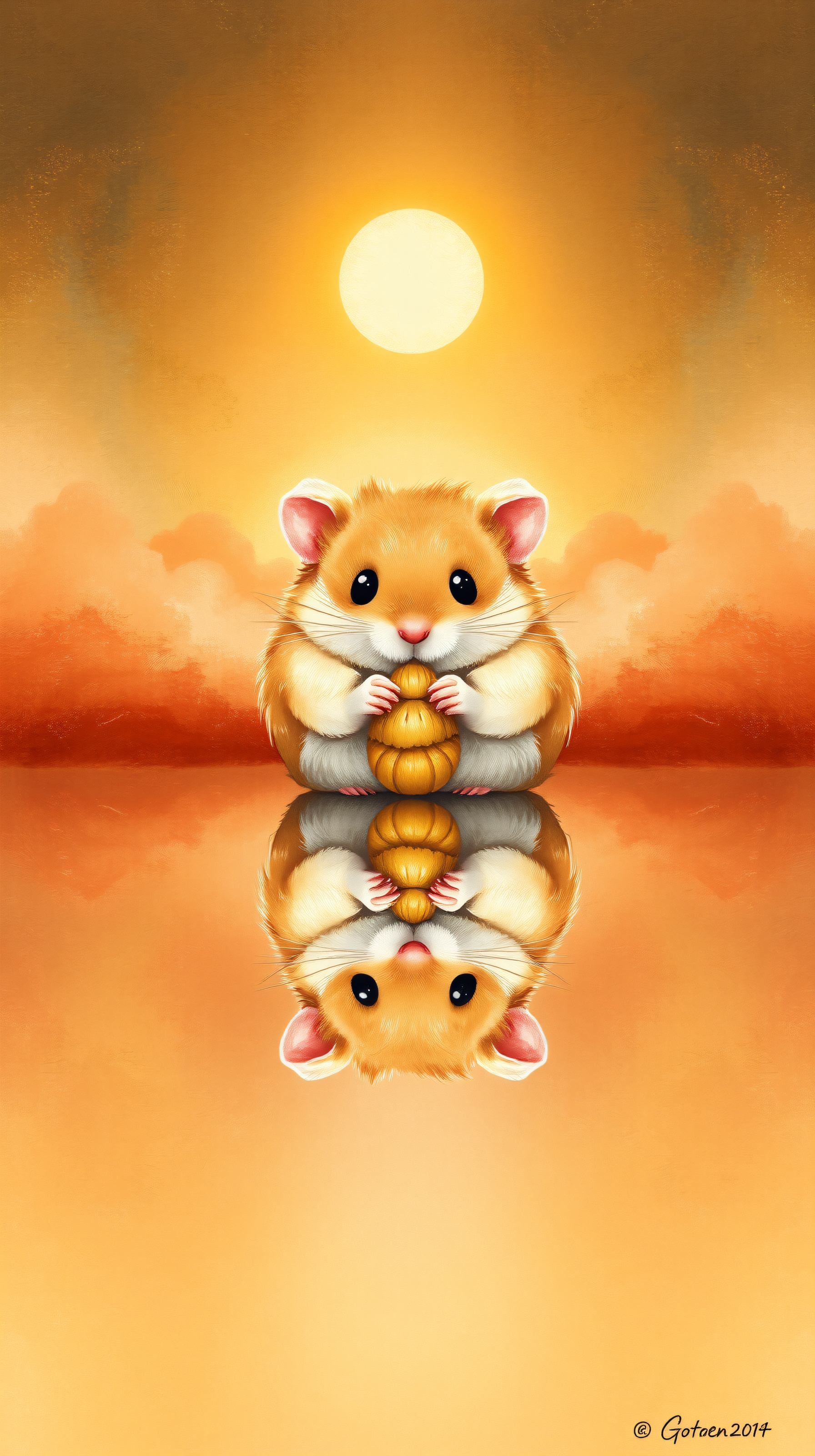 Cute Hamster Golden Sunset Reflection Wallpaper, hamster, cute, animal, sunset, golden, reflection
