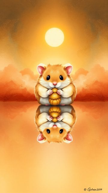 Cute Hamster Golden Sunset Reflection Wallpaper