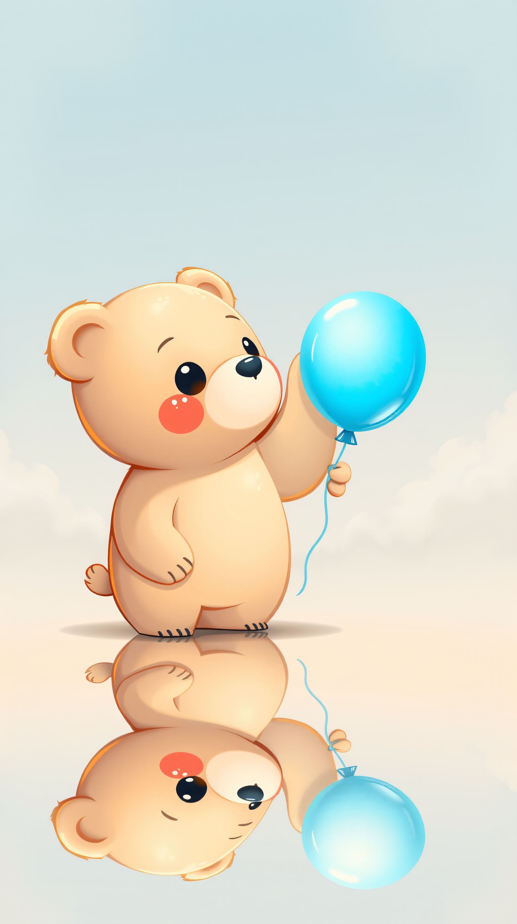 Adorable Bear with Blue Balloon Reflection Wallpaper, cute, bear, teddy bear, blue balloon, reflection, kawaii