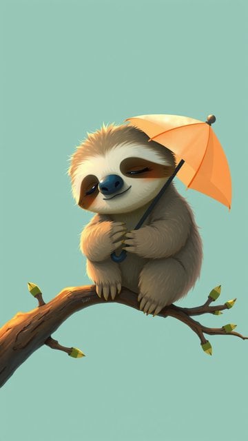 Cute Sloth with Orange Umbrella