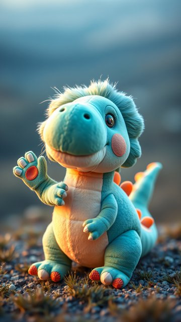Cute Teal Dinosaur Plushie Waving Hello