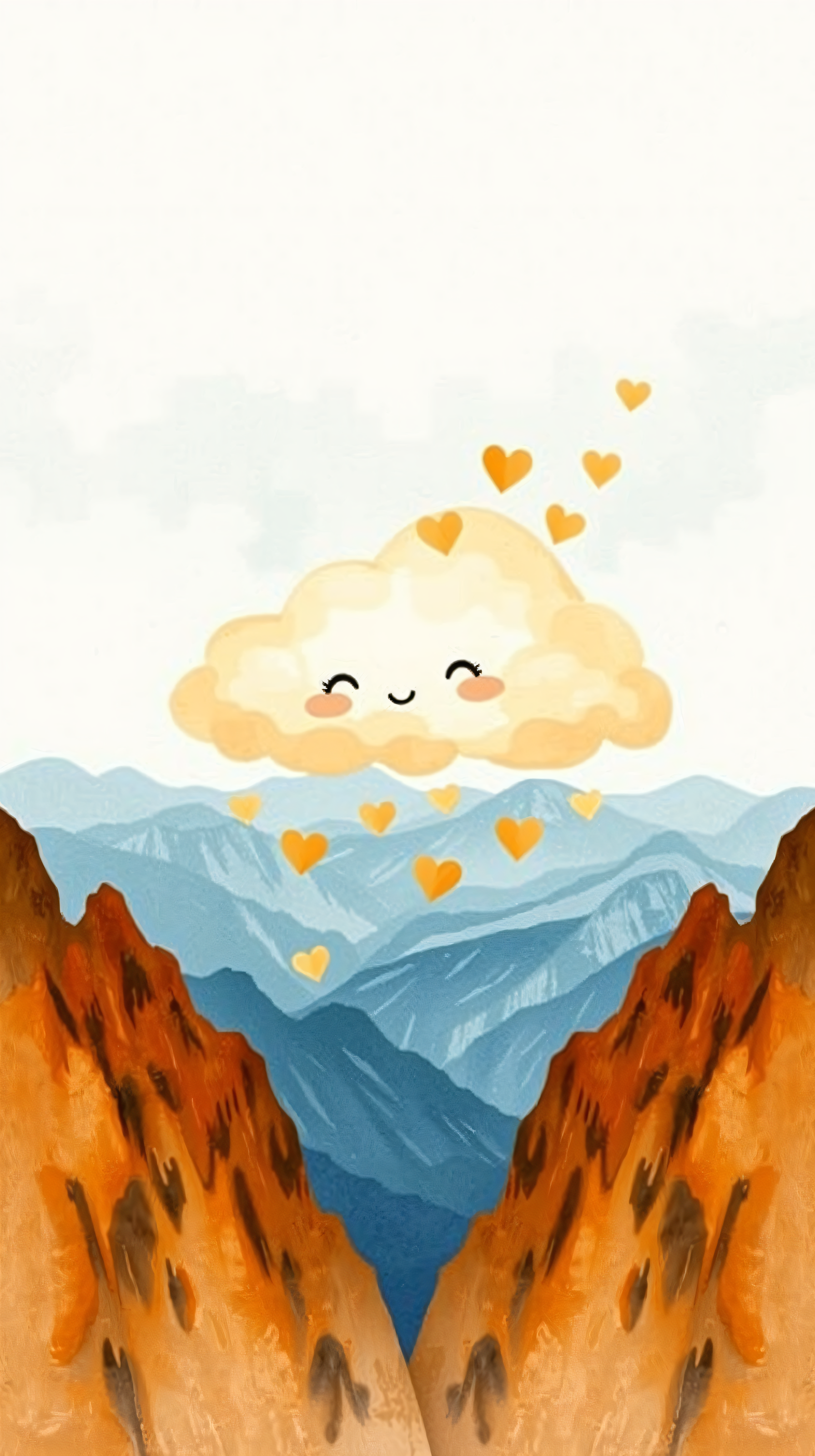 Cute Smiling Cloud Raining Hearts Mountain Wallpaper, cute, cloud, hearts, mountains, illustration, kawaii