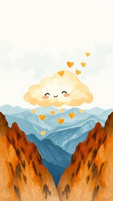 Cute Smiling Cloud Raining Hearts Mountain Wallpaper