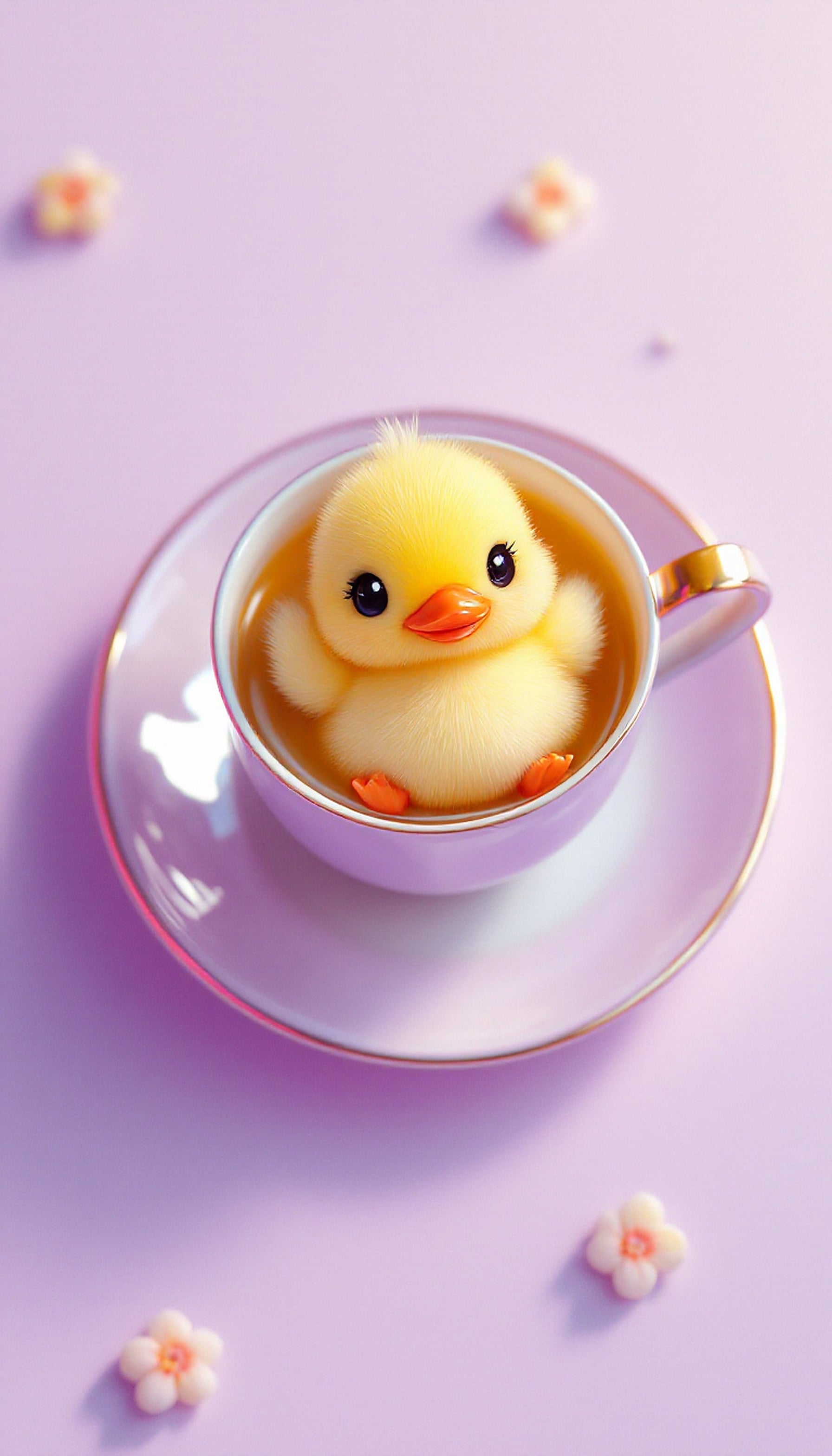 Adorable Fluffy Chick in Teacup Kawaii Wallpaper, cute chick, kawaii, baby animal, teacup, fluffy, pastel