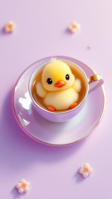 Adorable Fluffy Chick in Teacup Kawaii Wallpaper