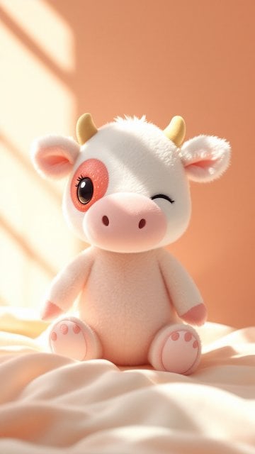 Cute Winking Cow Plushie Pink Aesthetic Wallpaper