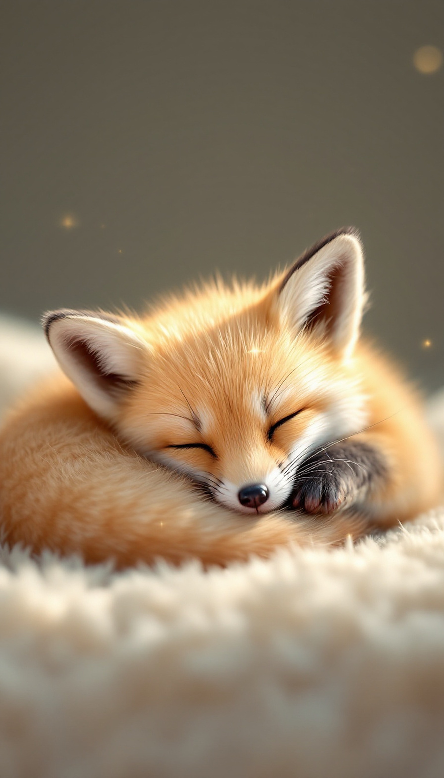 Adorable Sleeping Baby Fox Mobile Wallpaper, baby fox, sleeping fox, cute animal, adorable, fluffy, orange