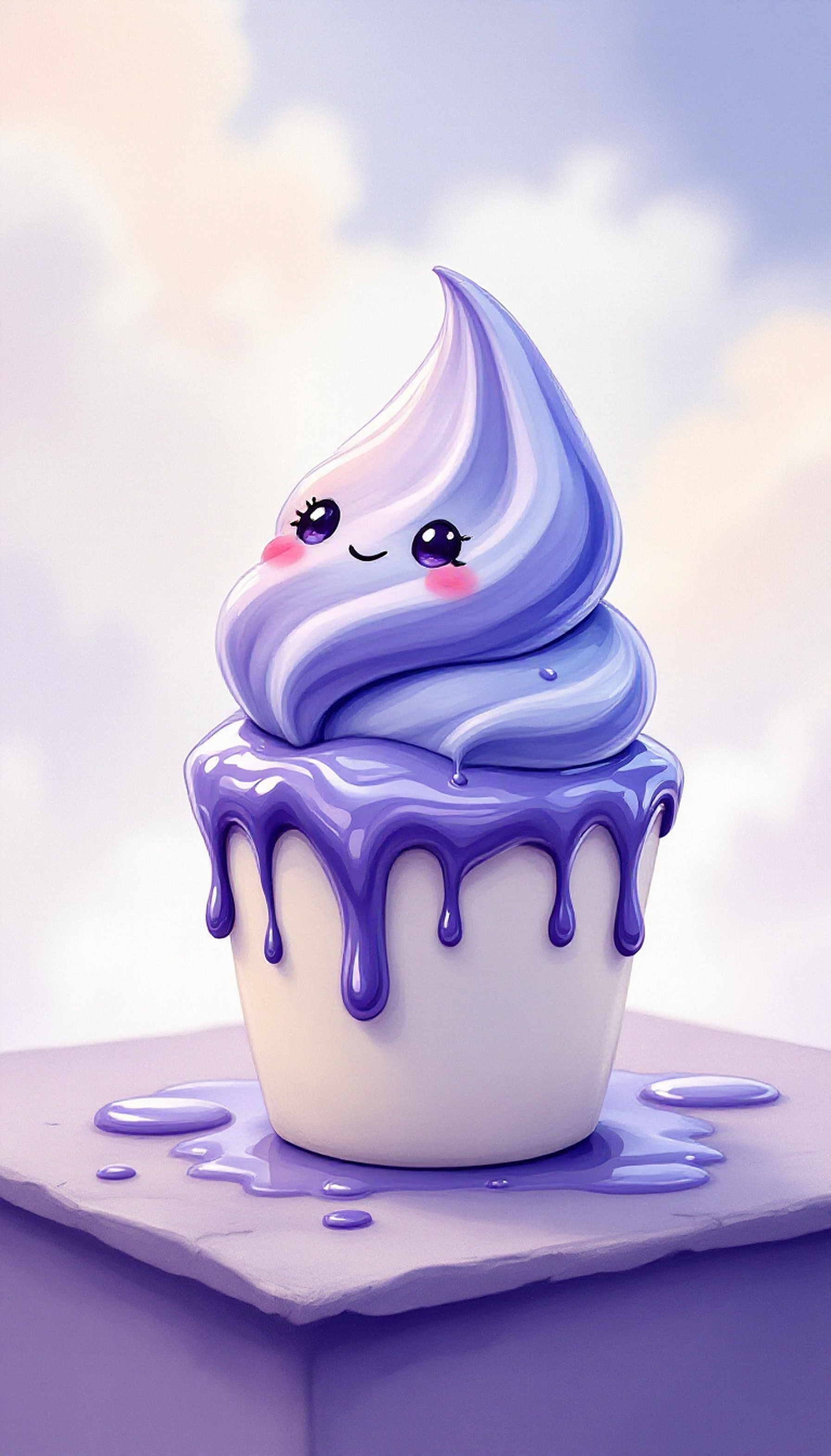Cute Lilac Soft Serve Cupcake Wallpaper, cute food, lilac cupcake, soft serve, purple icing, kawaii, sweet dessert