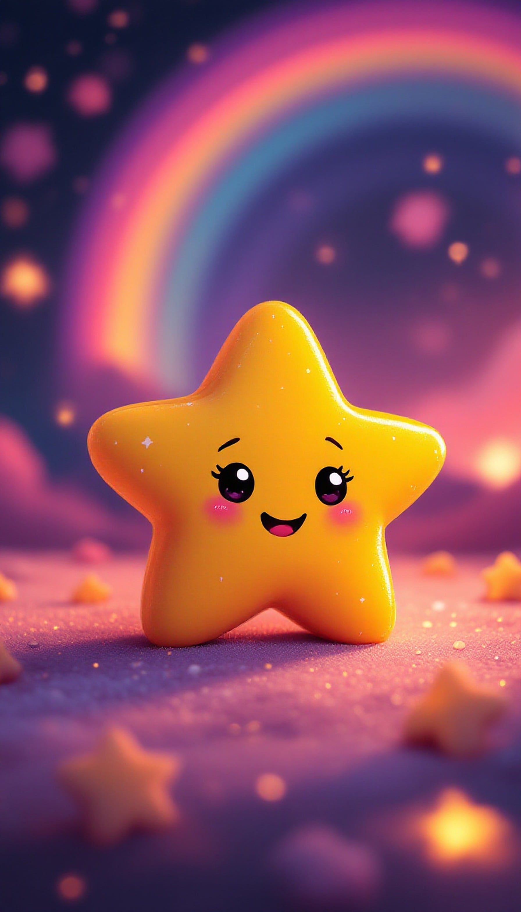 Cute Happy Star Rainbow Galaxy Wallpaper, cute, star, kawaii, rainbow, sparkle, pink