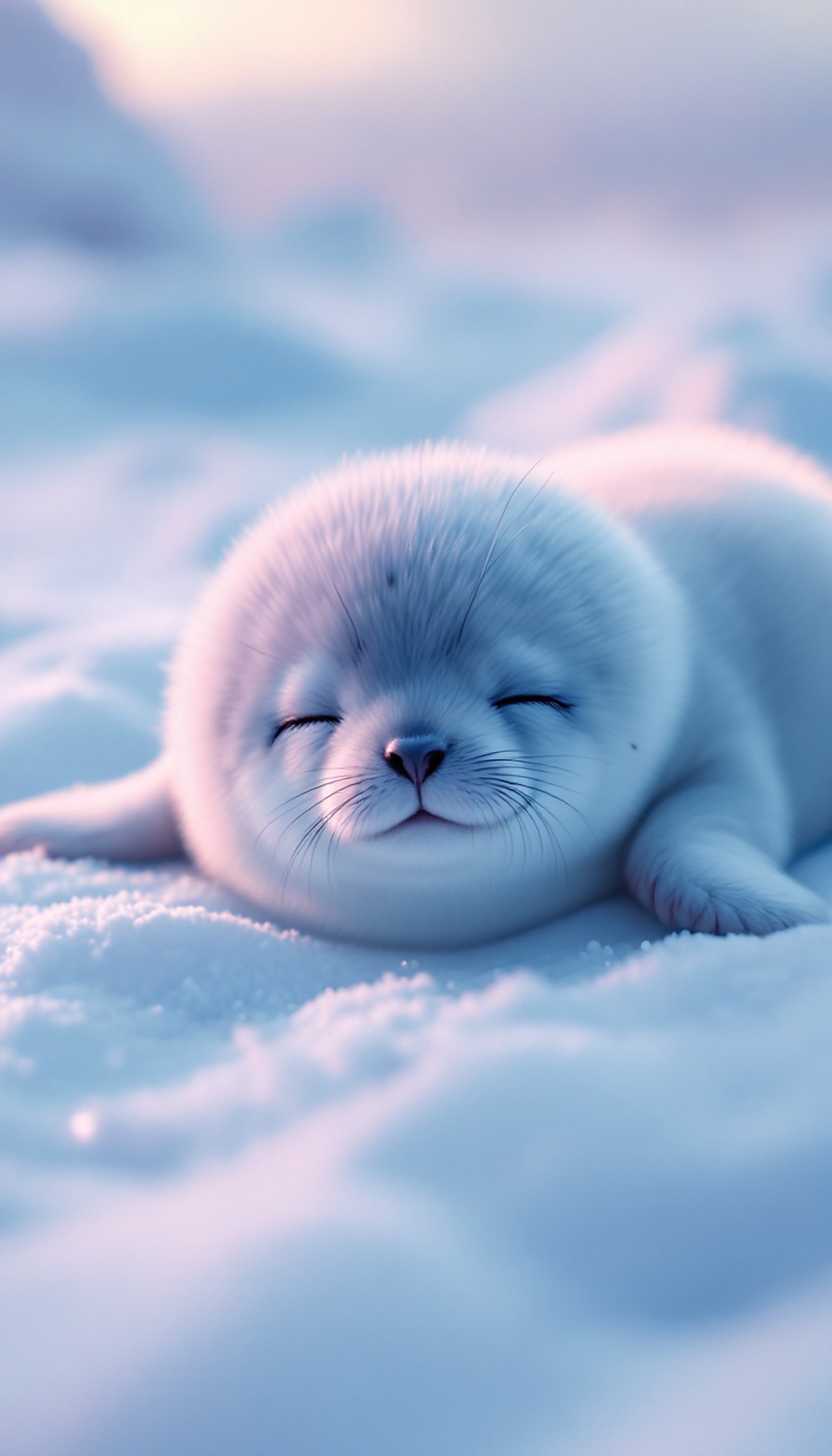 Cute Baby Seal Sleeping in Soft Snow, baby seal, cute animal, sleeping, snow, winter, pastel