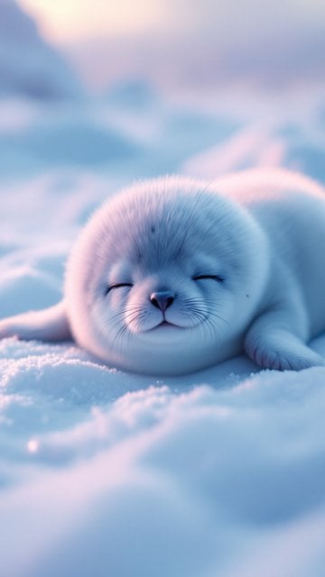 Cute Baby Seal Sleeping in Soft Snow