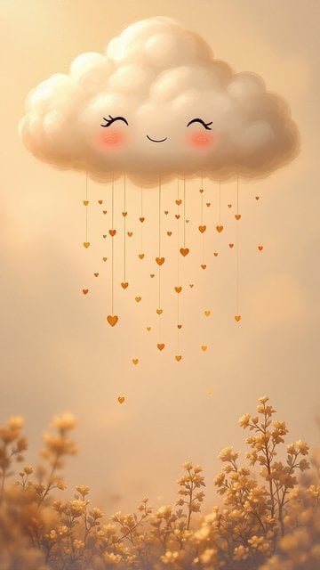 Cute Cloud Raining Golden Hearts Wallpaper