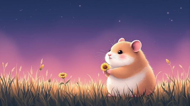 Cute Hamster with Sunflower - Gradient Sky Wallpaper