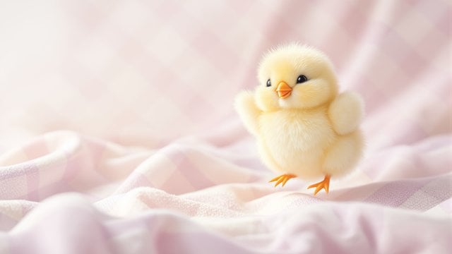 Cute Fluffy Baby Chick Pink Plaid Background