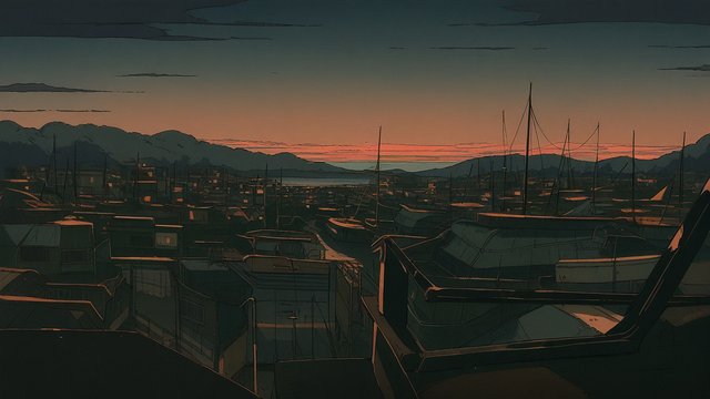 Harbor Sunset Anime Style Wallpaper