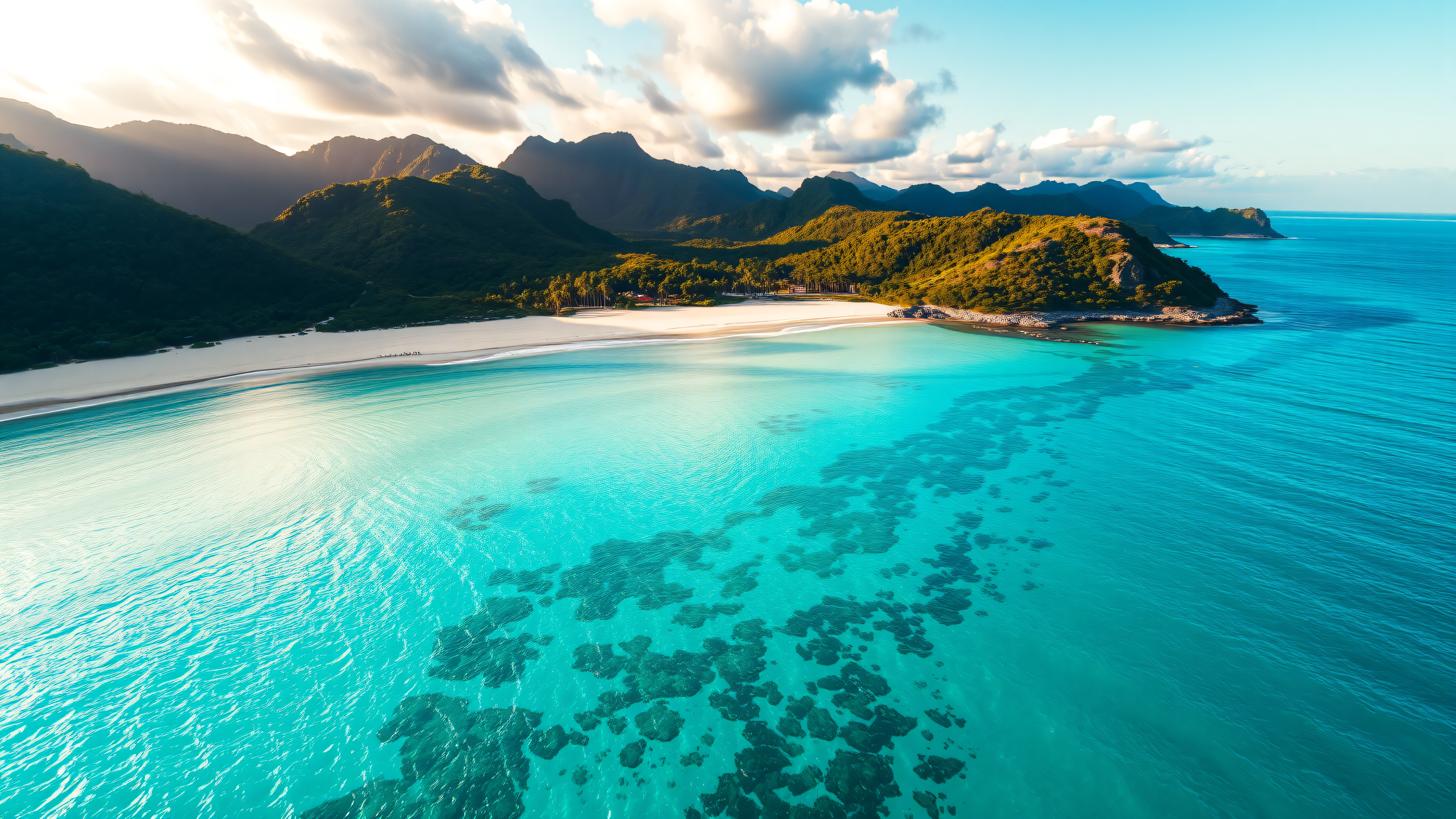 Tropical Island Beach Sunset Aerial View, tropical beach, turquoise water, sunset, aerial view, island, nature