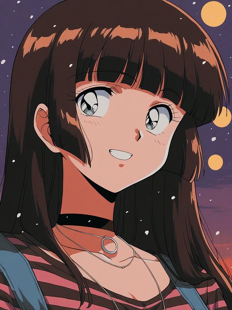 Anime Girl Retro Aesthetic Night Sky Wallpaper