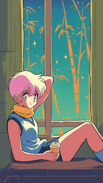 Anime Girl Pink Hair, Bamboo Window View