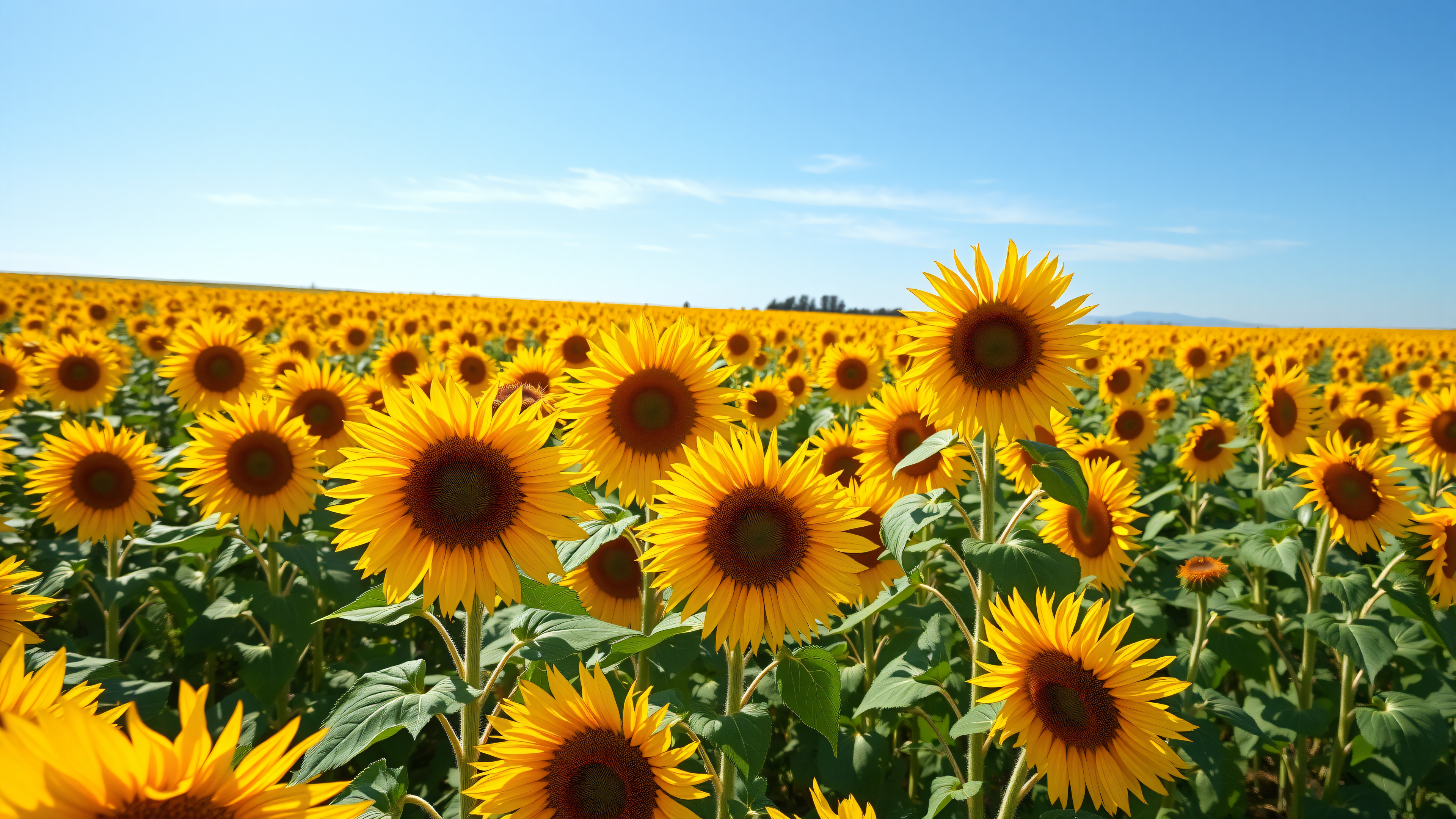 Vibrant Sunflower Field under Blue Sky, sunflowers, sunflower field, nature, summer, floral, yellow