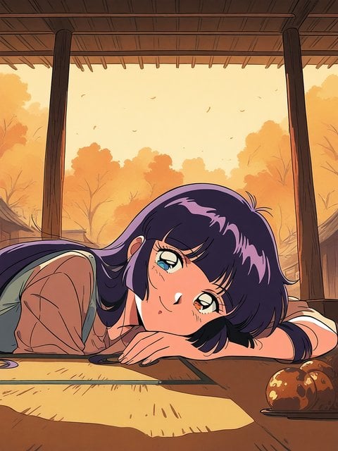 Anime Girl Relaxing by Window, Autumn View