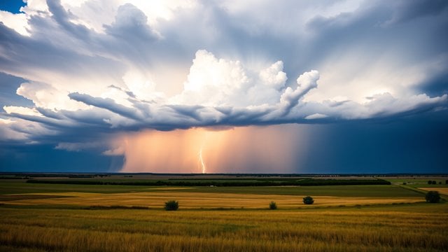Dramatic Storm Clouds with Lightning over Field