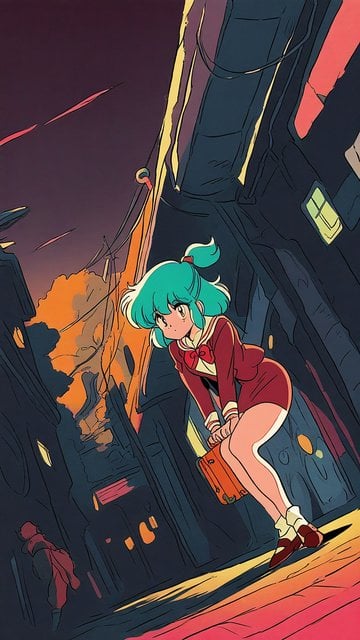 Retro Anime Girl City Sunset Wallpaper