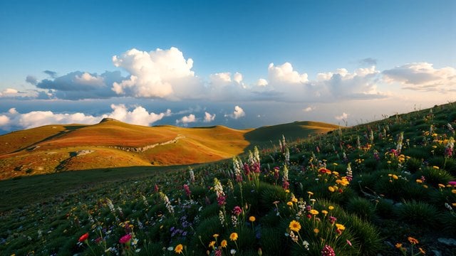 Mountain Meadow Wildflowers at Golden Hour