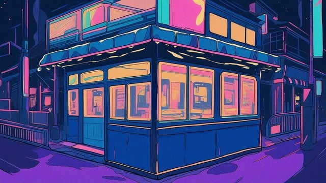 Neon Night City Corner Store Anime Wallpaper