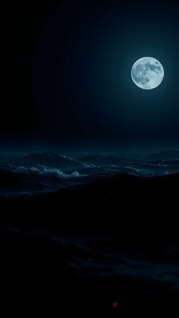 Full Moon Over Dark Ocean Waves Night Wallpaper